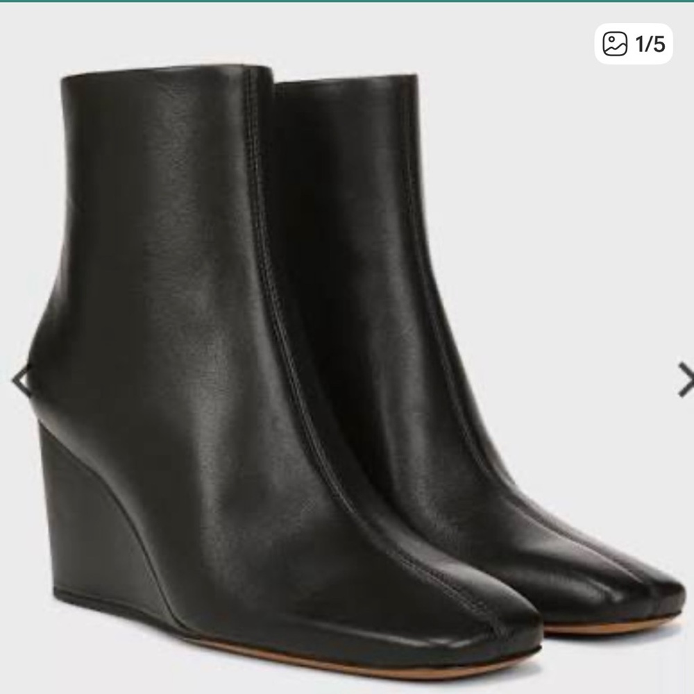 Vince Women's Andy Wedge Bootie  Black Leather Ankle Boots Sz 9.5